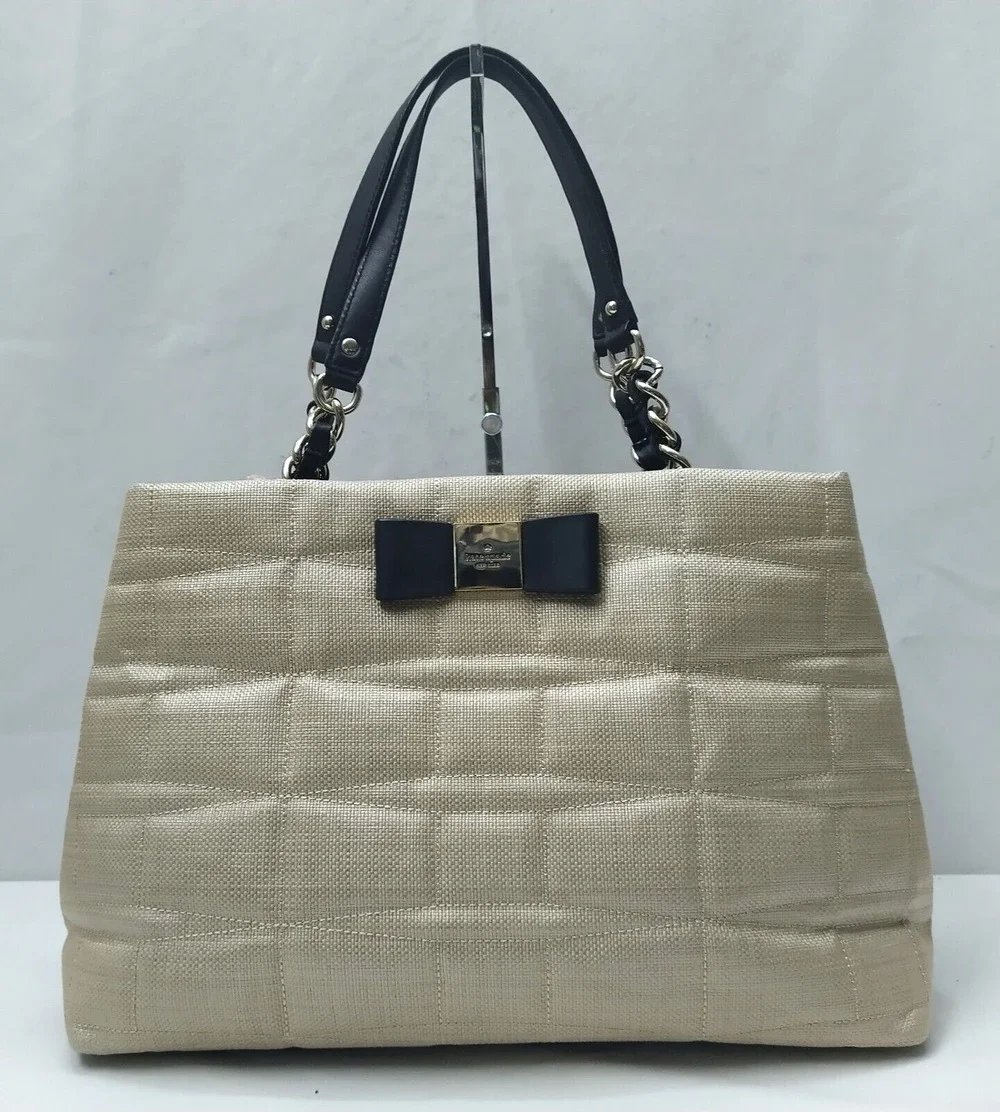 Kate Spade Veranda Place Quilted Bow Straw Chain Strap Satchel Shoulder Bag